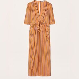 Zara Orange, White, Blue & Pink Striped Tie-Front Midi Dress